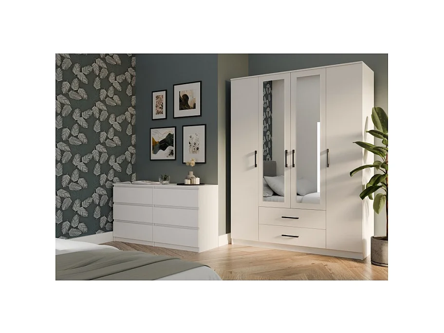 Szafa Romana 160 | Biała|  160x52x205 cm | Nowoczesna Szafa z Lustrem