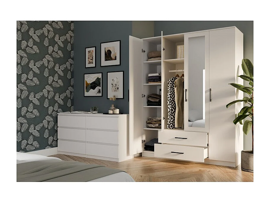 Szafa Romana 160 | Biała|  160x52x205 cm | Nowoczesna Szafa z Lustrem