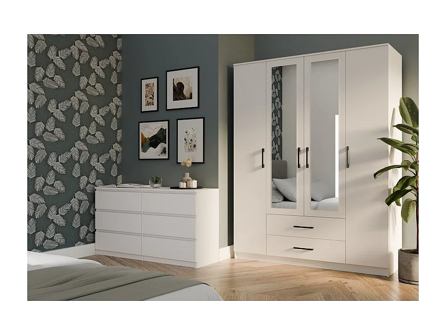 Szafa Romana 160 | Biała|  160x52x205 cm | Nowoczesna Szafa z Lustrem