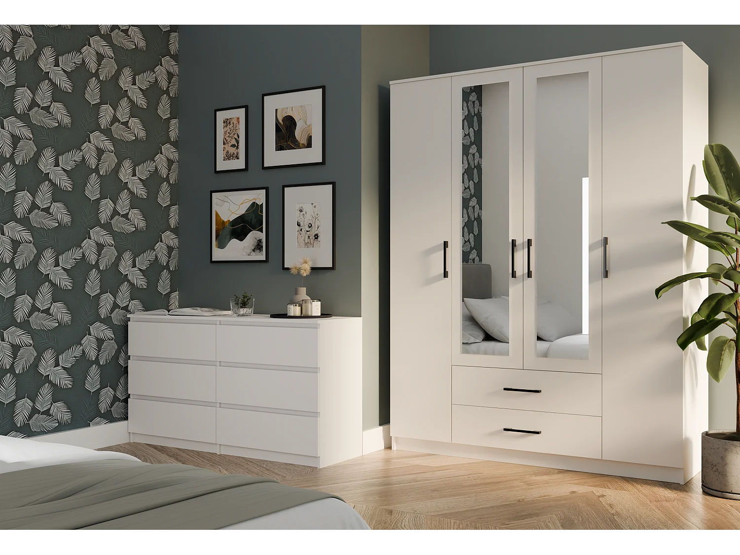 Szafa Romana 160 | Biała|  160x52x205 cm | Nowoczesna Szafa z Lustrem