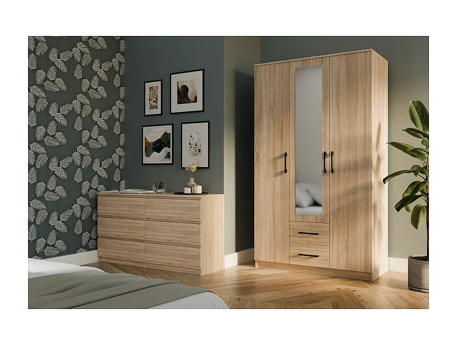 Szafa Romana 120 |  Dąb Sonoma | 120x54x205 cm | Nowoczesna szafa z lustrem