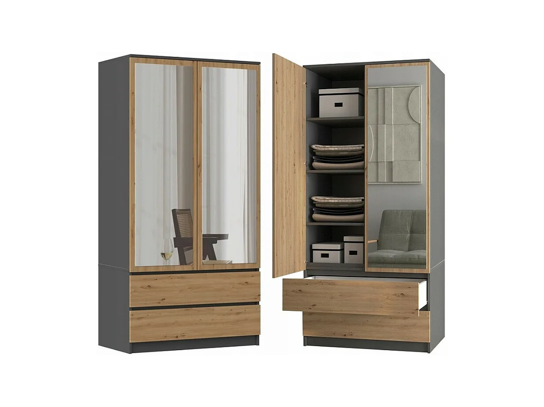 Armoire Malwa SS-90L - ANTHRACITE/CHÊNE ARTISAN