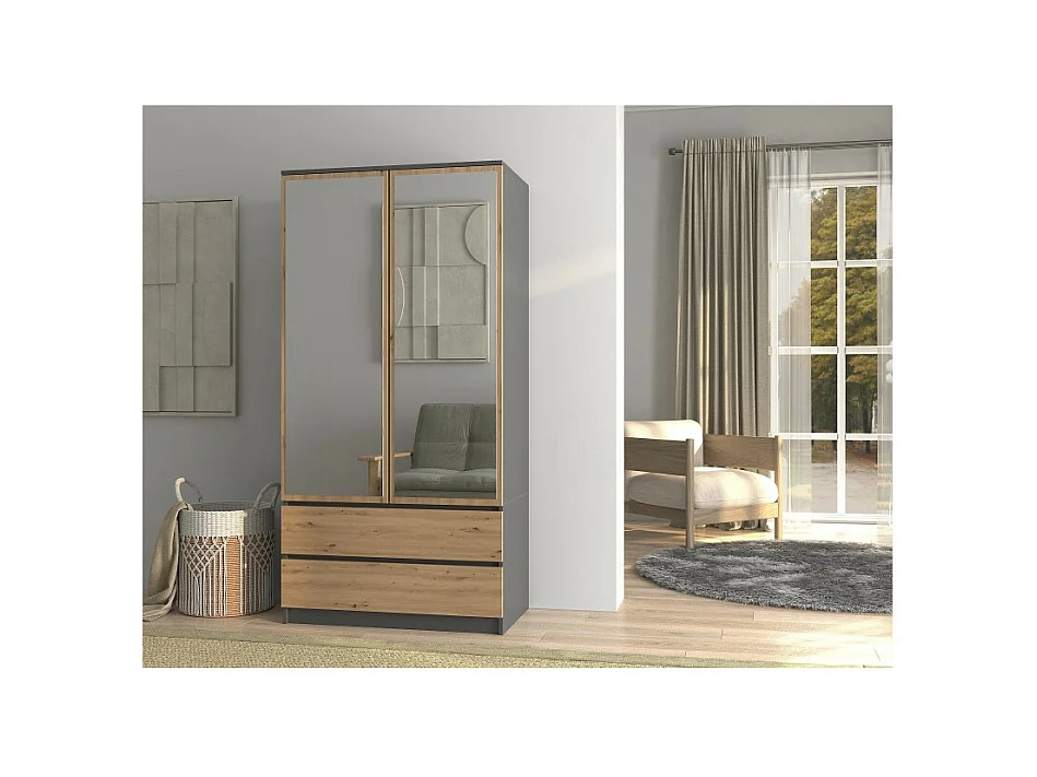 Armoire Malwa SS-90L - ANTHRACITE/CHÊNE ARTISAN