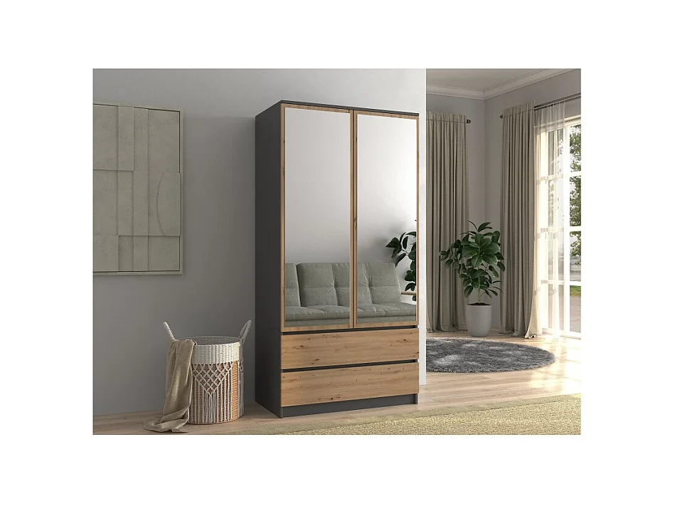 Armoire Malwa SS-90L - ANTHRACITE/CHÊNE ARTISAN