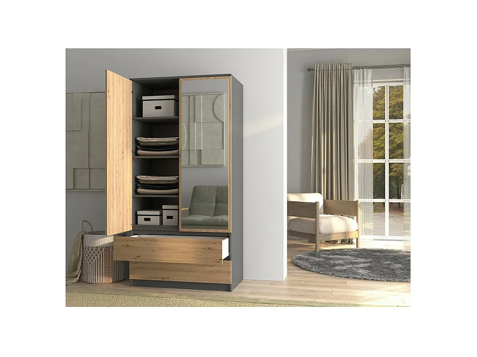 Armoire Malwa SS-90L - ANTHRACITE/CHÊNE ARTISAN