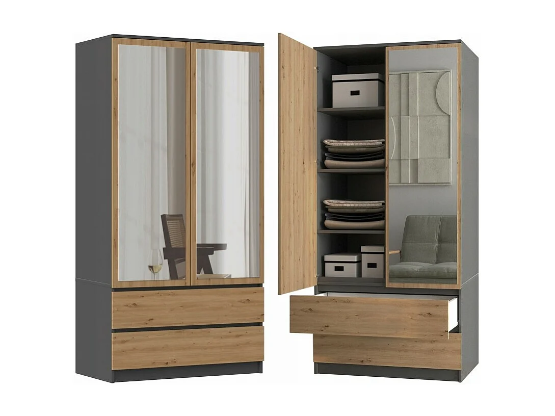 Szafa Malwa SS-90L | Antracyt/Dąb Artisan || 90x50x180 | Szafa, Lustra, 2 Szuflady