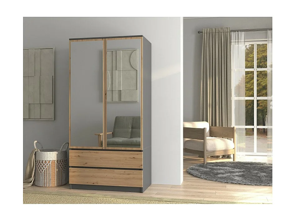 Szafa Malwa SS-90L | Antracyt/Dąb Artisan || 90x50x180 | Szafa, Lustra, 2 Szuflady