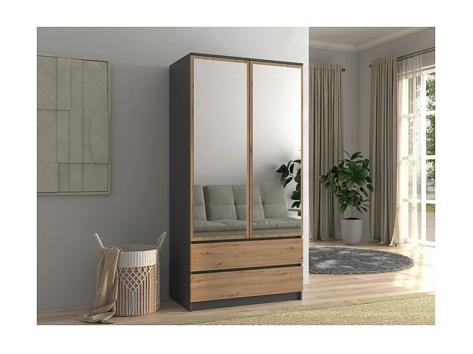 Szafa Malwa SS-90L | Antracyt/Dąb Artisan || 90x50x180 | Szafa, Lustra, 2 Szuflady