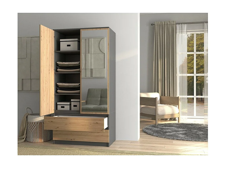Szafa Malwa SS-90L | Antracyt/Dąb Artisan || 90x50x180 | Szafa, Lustra, 2 Szuflady