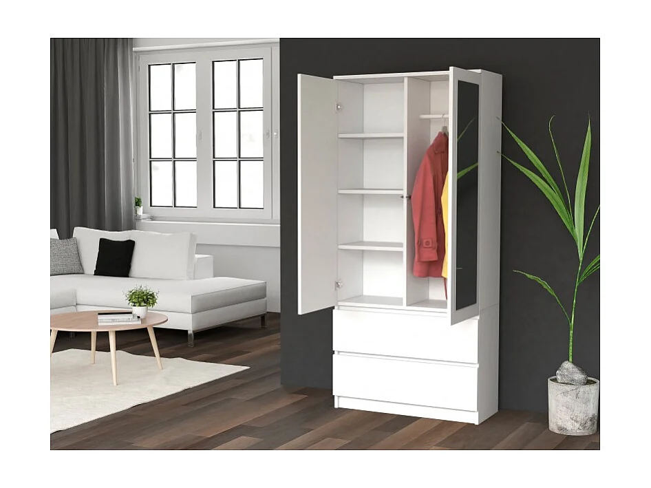 Szafa Malwa SS-90L | Biały | 90x50x180 | Szafa, Lustra, 2 Szuflady