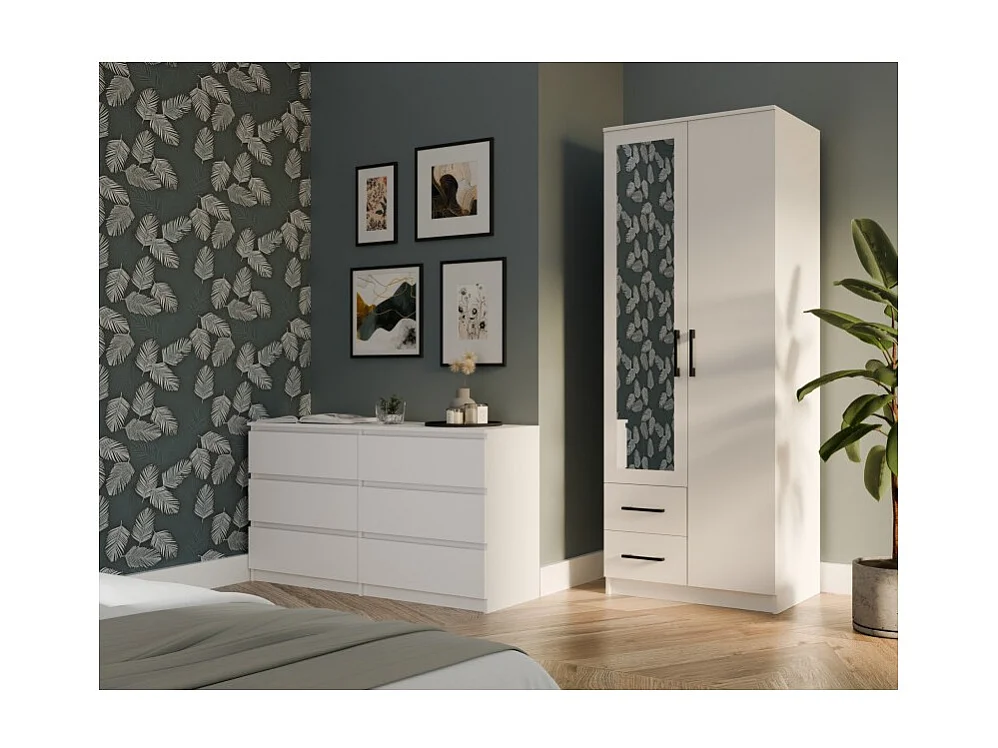 Szafa Romana 80 | Biała | 80x54x205 cm| Szafa z Lustrem