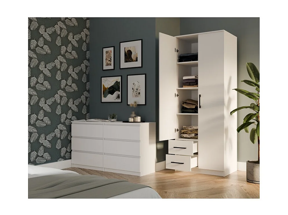 Szafa Romana 80 | Biała | 80x54x205 cm| Szafa z Lustrem