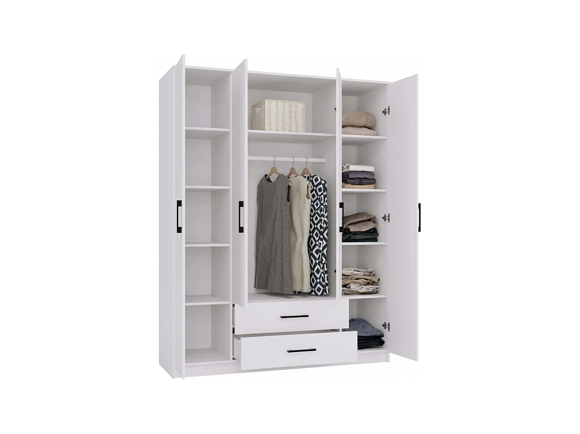 Szafa ROMANA 160 | Biała | 160x52x205 cm | Szafa z Szufladami