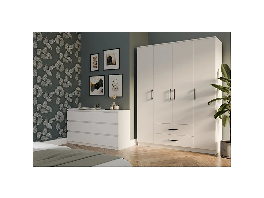 Szafa ROMANA 160 | Biała | 160x52x205 cm | Szafa z Szufladami