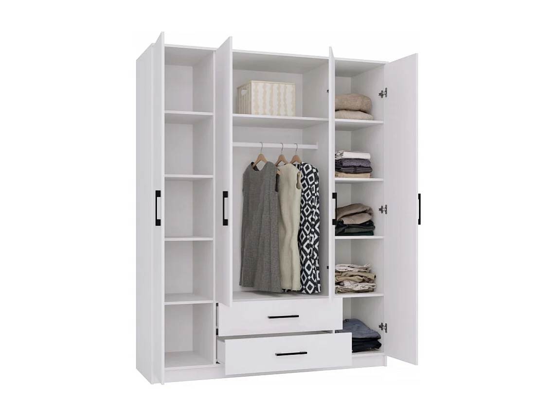 Szafa ROMANA 160 | Biała | 160x54x205 cm | Szafa z Szufladami