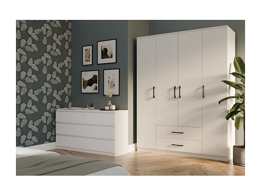 Szafa ROMANA 160 | Biała | 160x54x205 cm | Szafa z Szufladami