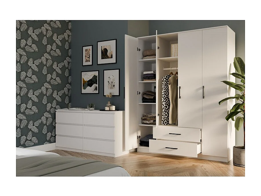 Szafa ROMANA 160 | Biała | 160x54x205 cm | Szafa z Szufladami