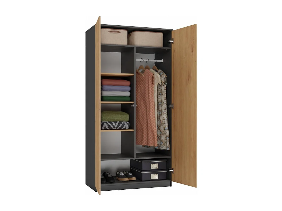 Szafa Malwa SD-90 | Antracyt/Dąb Artisan | 90x50x180 cm | Szafa z Systemem TIP-ON