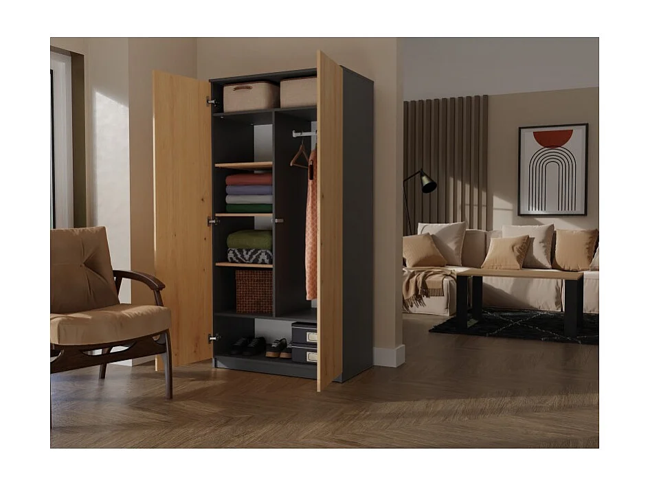 Szafa Malwa SD-90 | Antracyt/Dąb Artisan | 90x50x180 cm | Szafa z Systemem TIP-ON