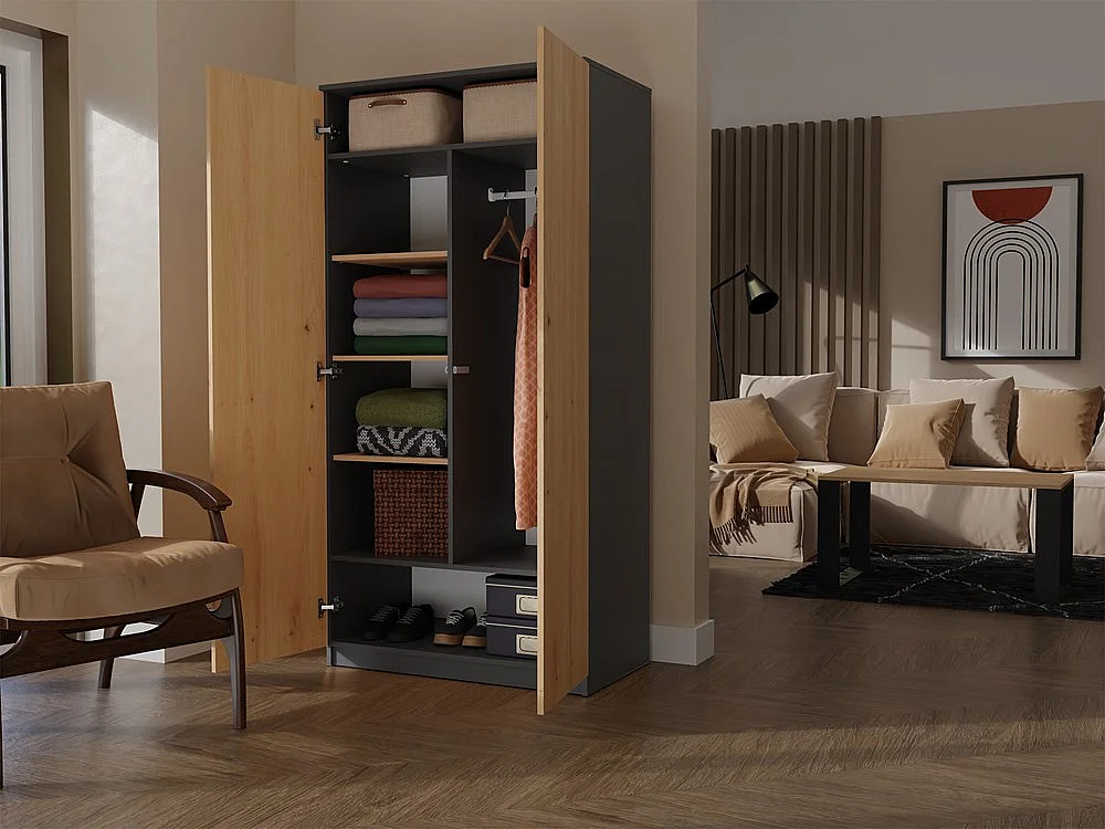 Szafa Malwa SD-90 | Antracyt/Dąb Artisan | 90x50x180 cm | Szafa z Systemem TIP-ON