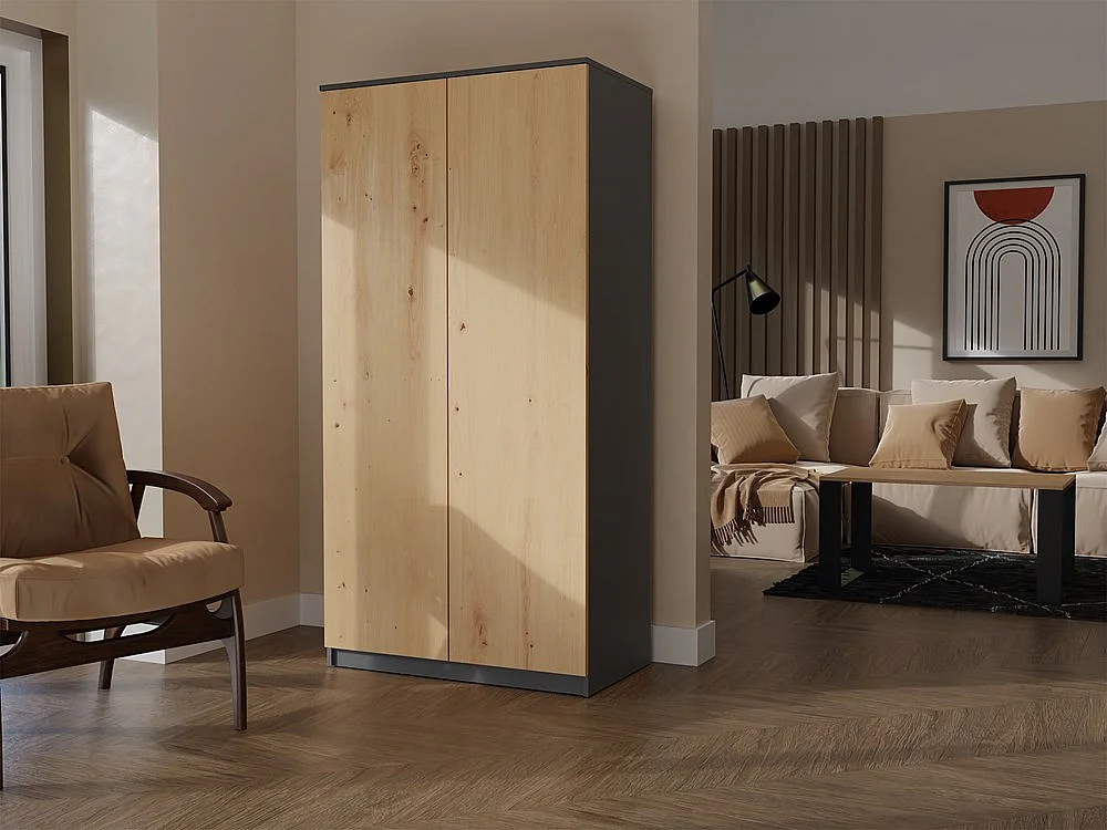 Szafa Malwa SD-90 | Antracyt/Dąb Artisan | 90x50x180 cm | Szafa z Systemem TIP-ON