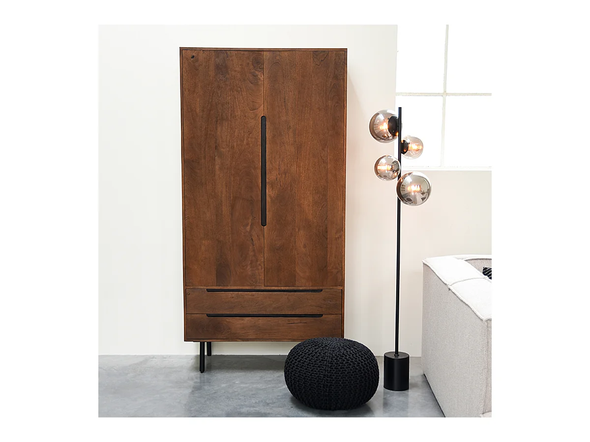 Bergkast Rio - Espresso - Mangohout - 2-Deurs - 200 cm