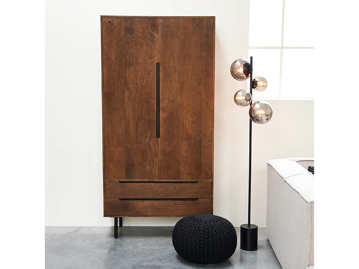 Bergkast Rio - Espresso - Mangohout - 2-Deurs - 200 cm