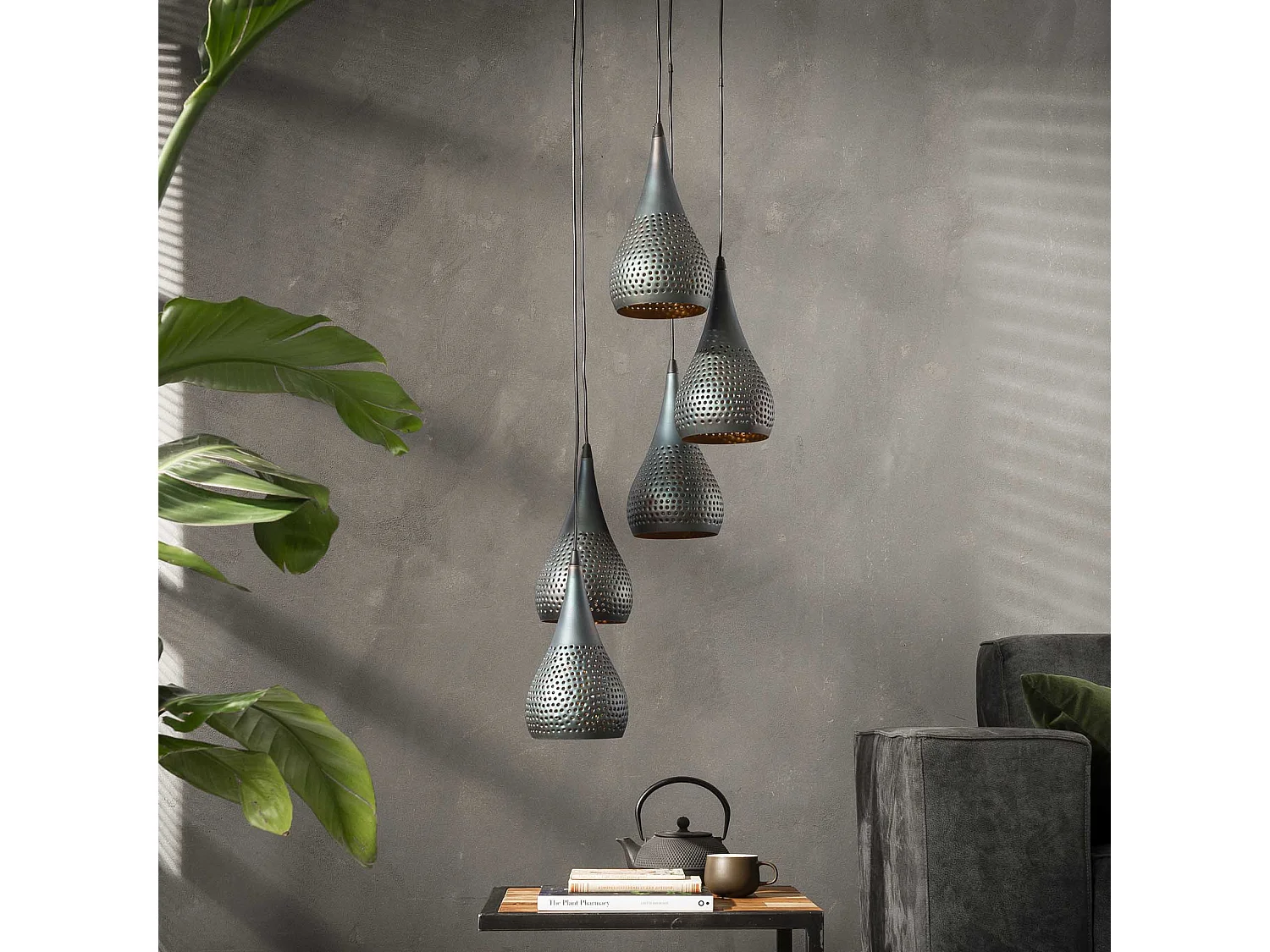 Hanglamp - 5xØ15 Druppelvormige Metalen Hanglampen - Diverse Hoogtes