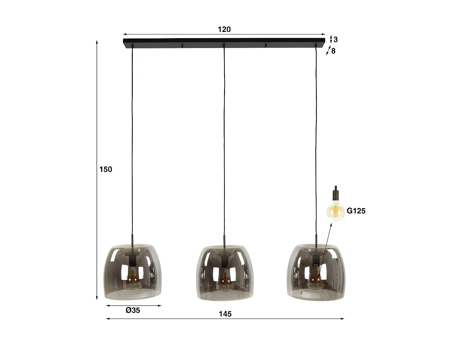 Suspension 3L Drift Glass - Verre gris fumé