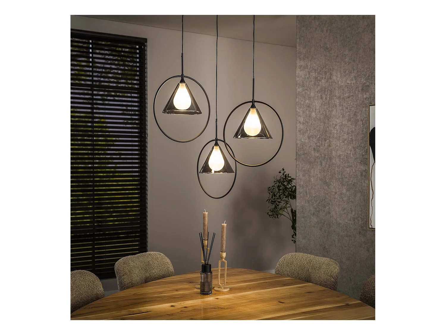 Suspension 3L avec abat-jour conique et anneau - Verre gris fumé