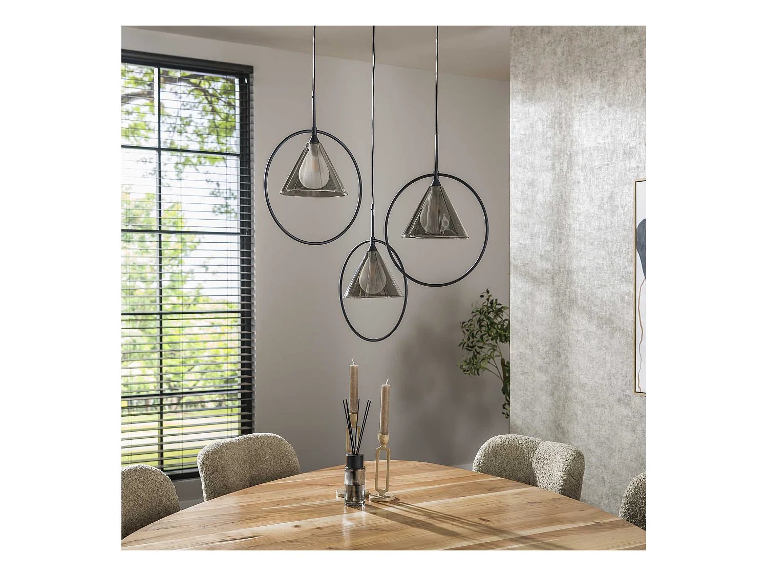 Suspension 3L avec abat-jour conique et anneau - Verre gris fumé