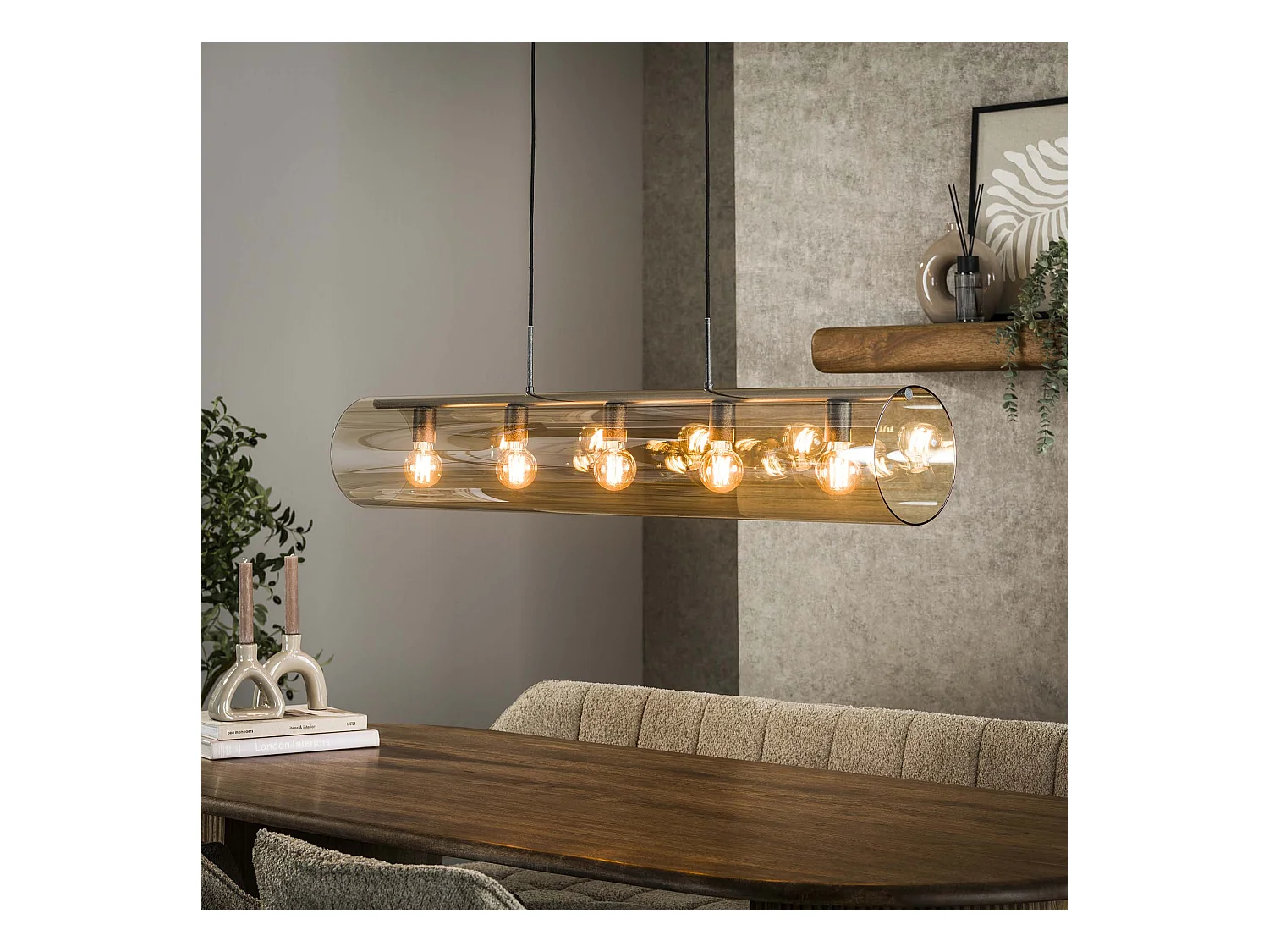 Suspension Tube 5L Verre Ambré - Noir Artic