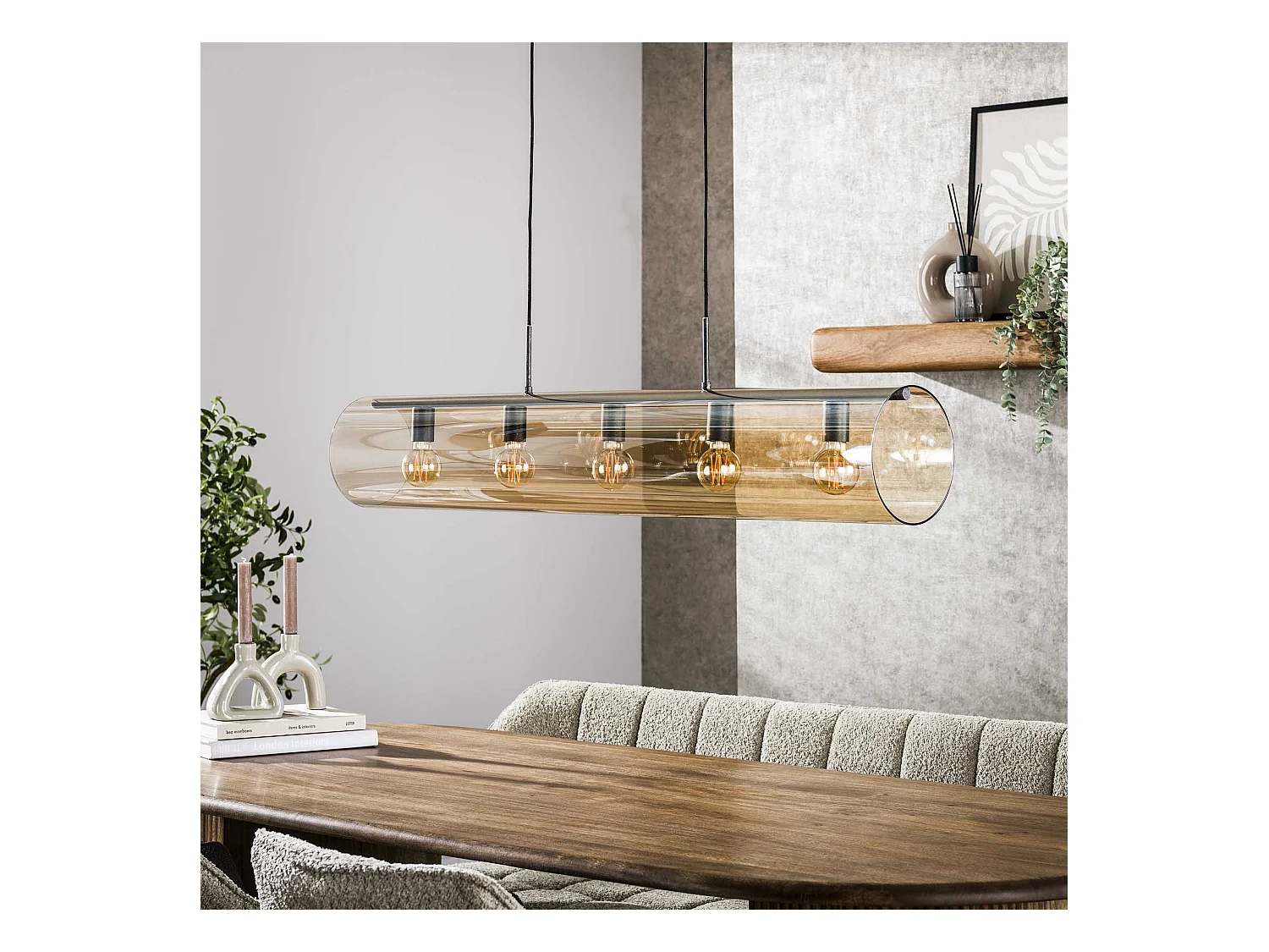 Pendelleuchte 5L Tube Bernsteinglas - Arctic Black