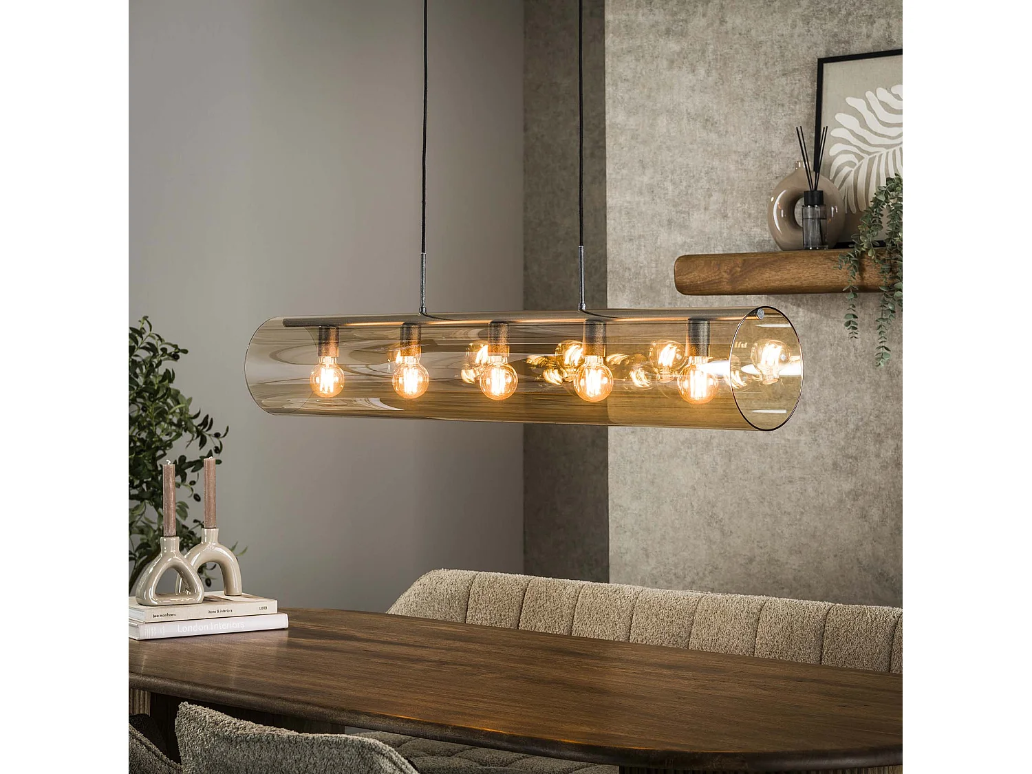 Suspension Tube 5L Verre Ambré - Noir Artic