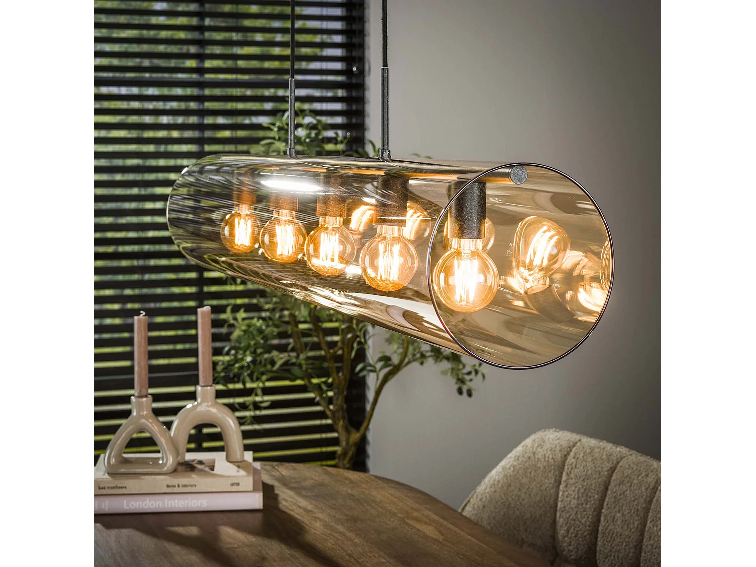 Suspension Tube 5L Verre Ambré - Noir Artic