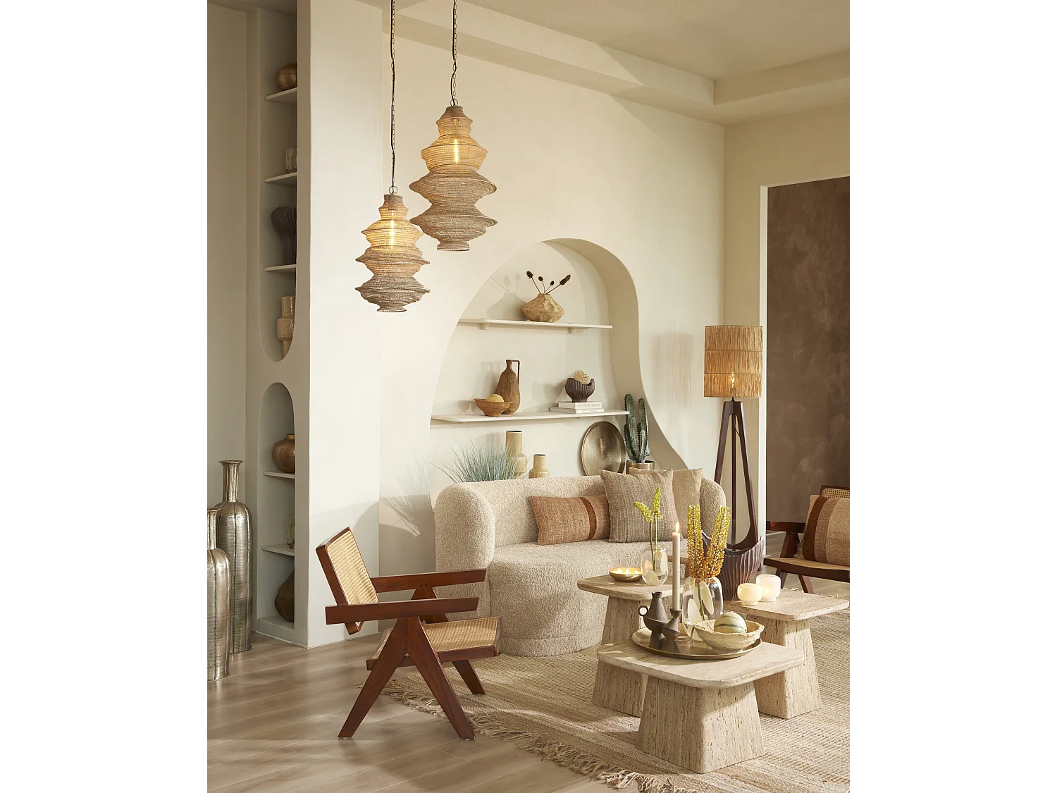 Lampe à suspension NAKISHA - Ø40x70cm - Marron