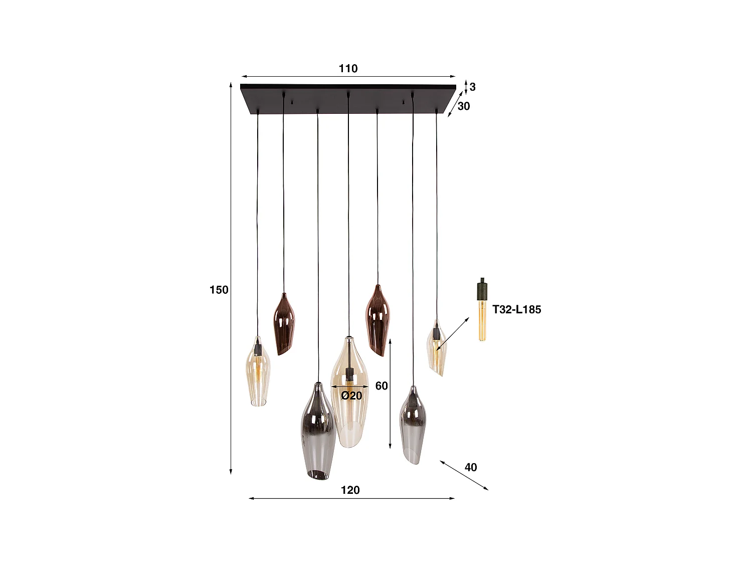 Pendelleuchte 4+3 Cocoon Mix Glas - Schwarz