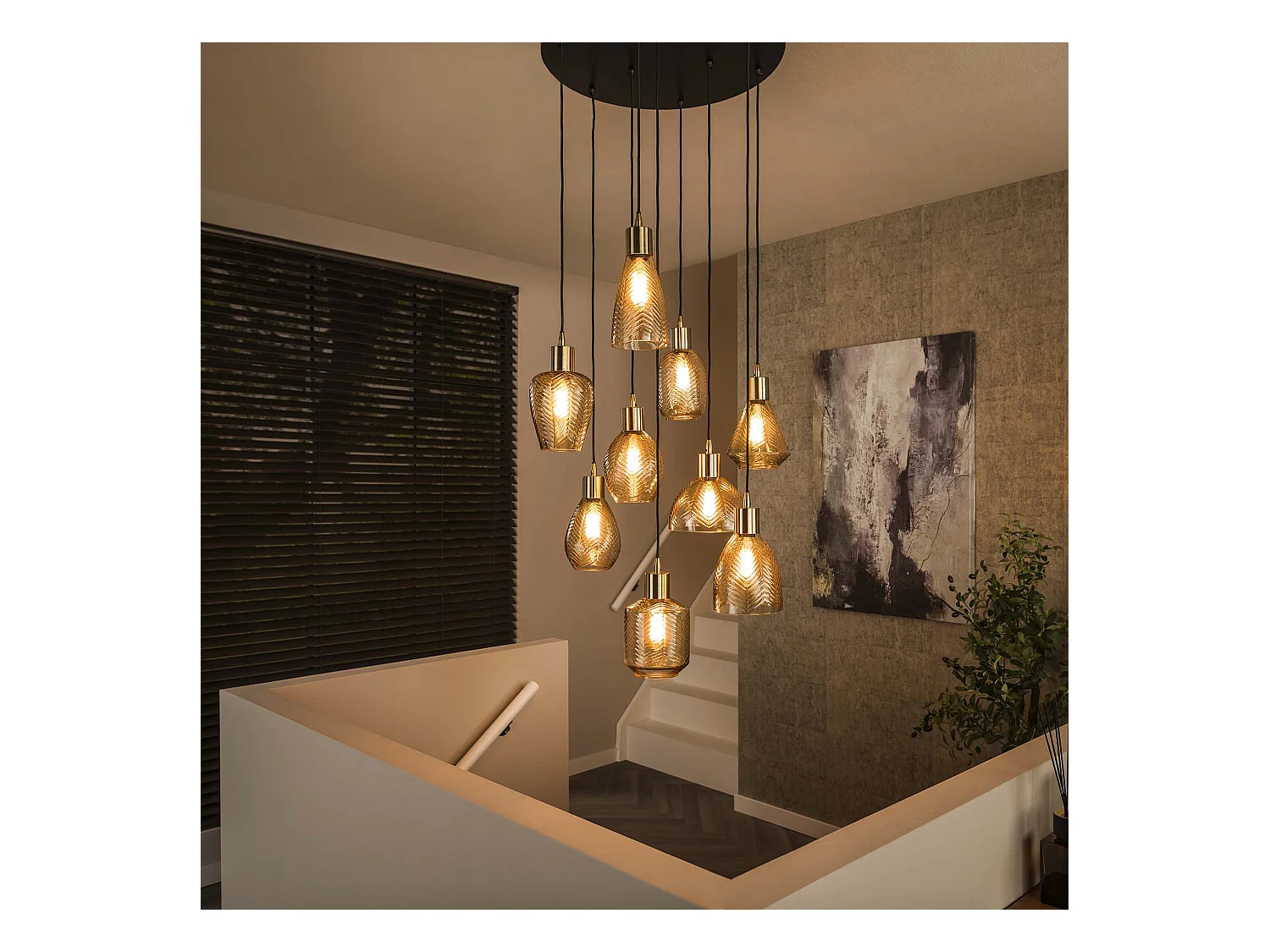 Suspension 9L Leaf Stepped - Verre ambré