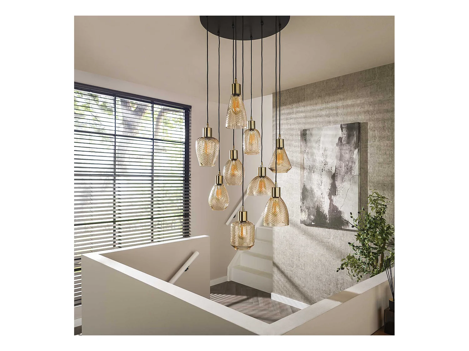 Suspension 9L Leaf Stepped - Verre ambré