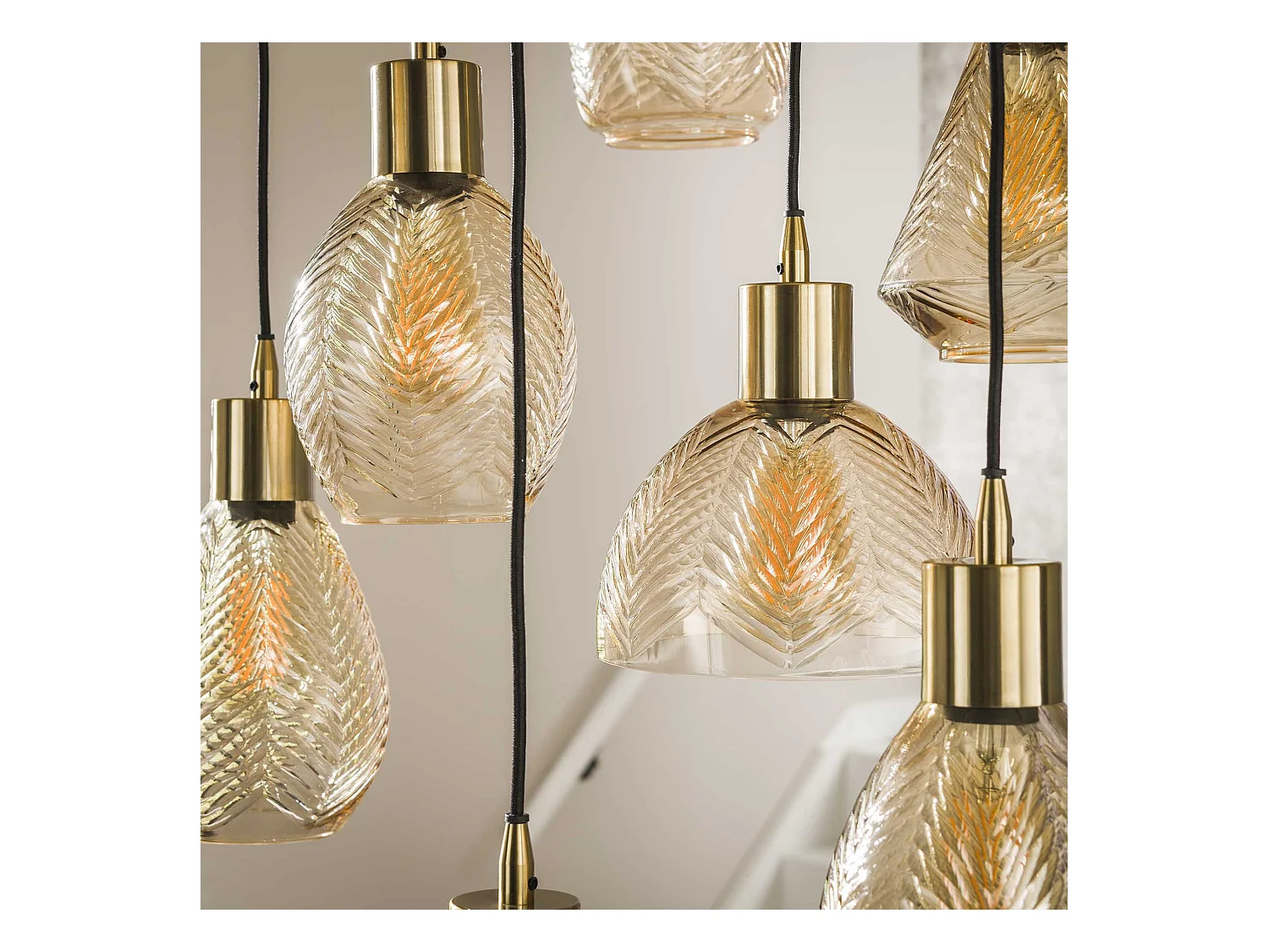 Suspension 9L Leaf Stepped - Verre ambré