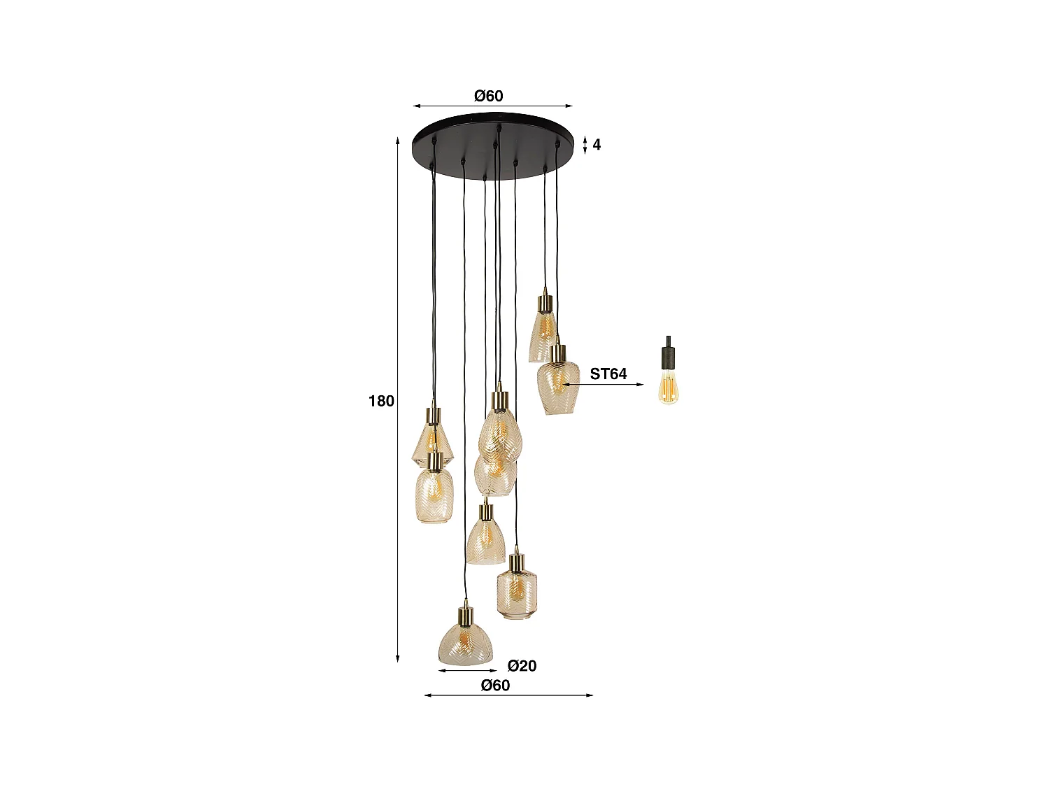 Hanglamp 9L Leaf Getrapt - Amberkleurig Glas