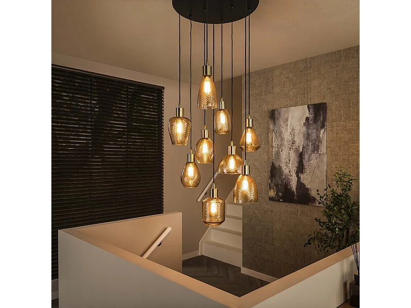 Suspension 9L Leaf Stepped - Verre ambré