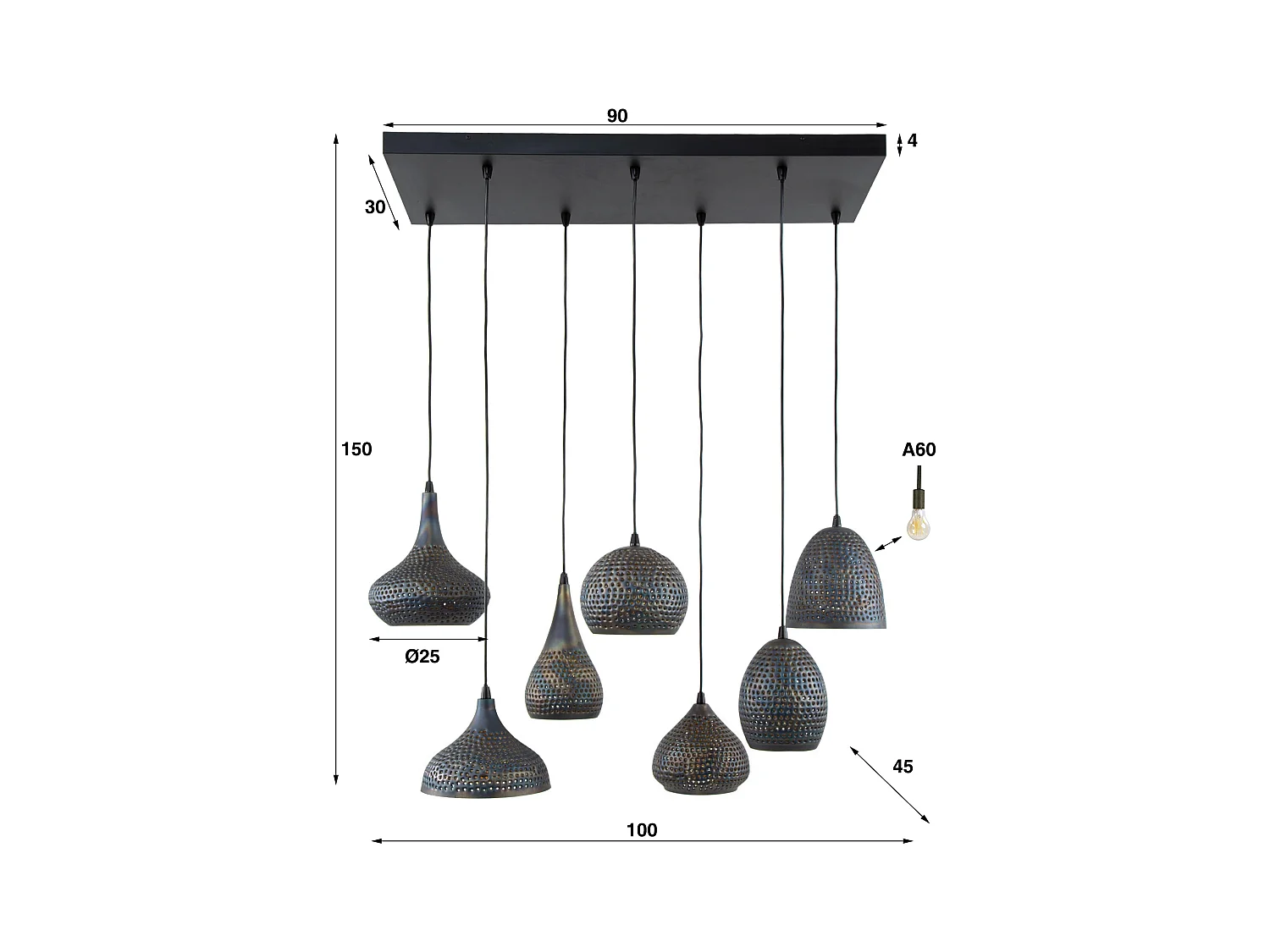 Suspension 4+3 Punch Mix - 7 points lumineux - Noir marron