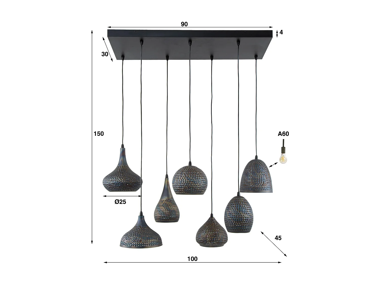Lámpara colgante 4+3 Punch Mix - 7 puntos de luz - Marrón negro