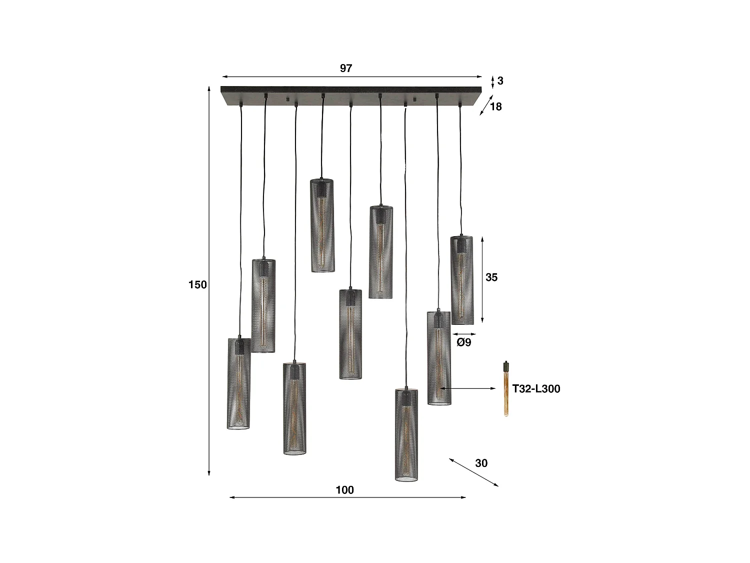 Suspension 5+4 Tube Mesh - Noir Artic