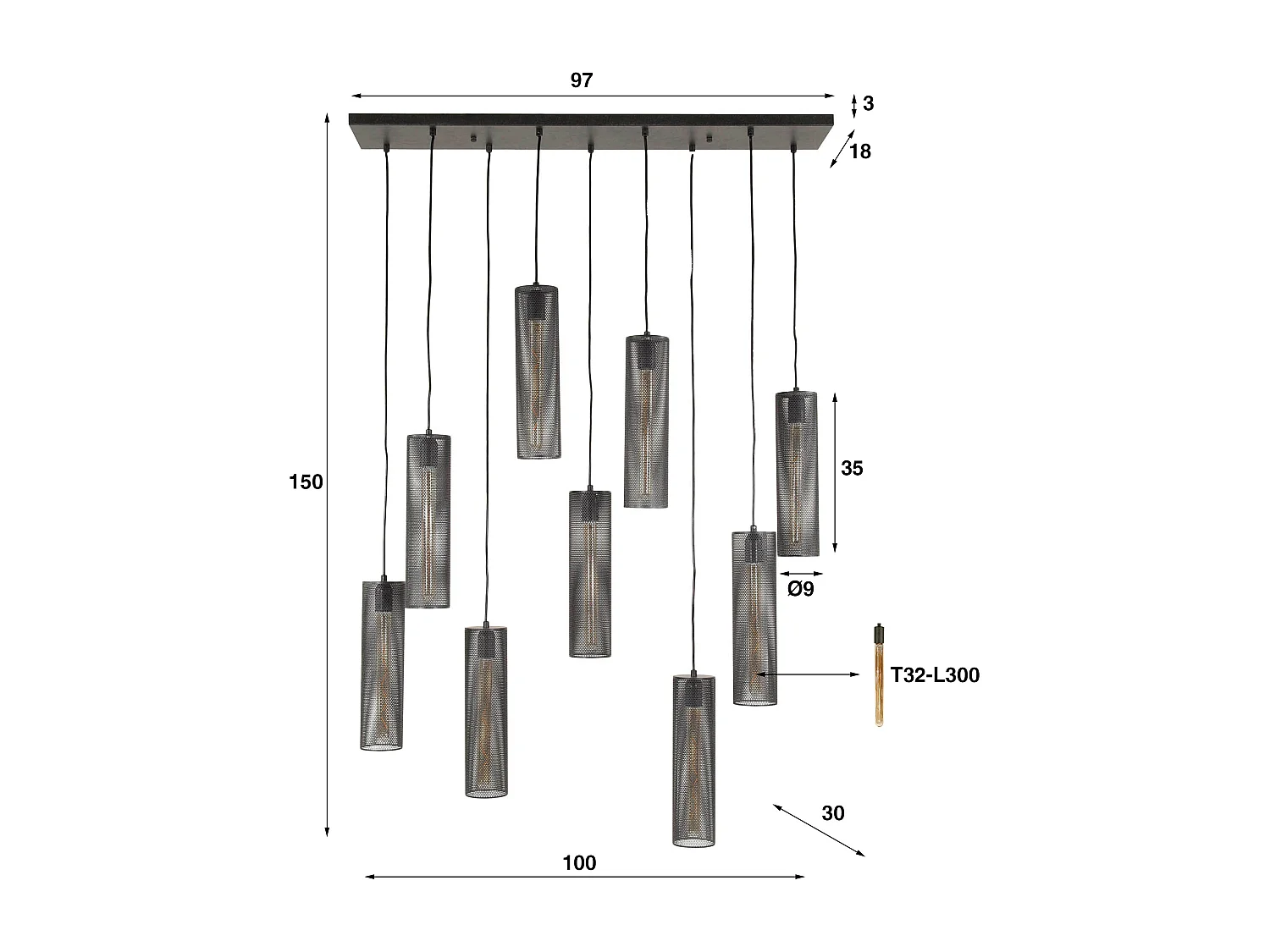 Suspension 5+4 Tube Mesh - Noir Artic