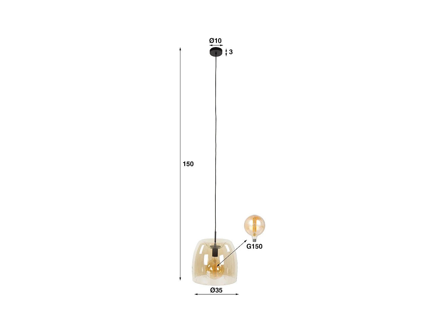 Suspension 1L Drift Glass - Verre couleur ambre