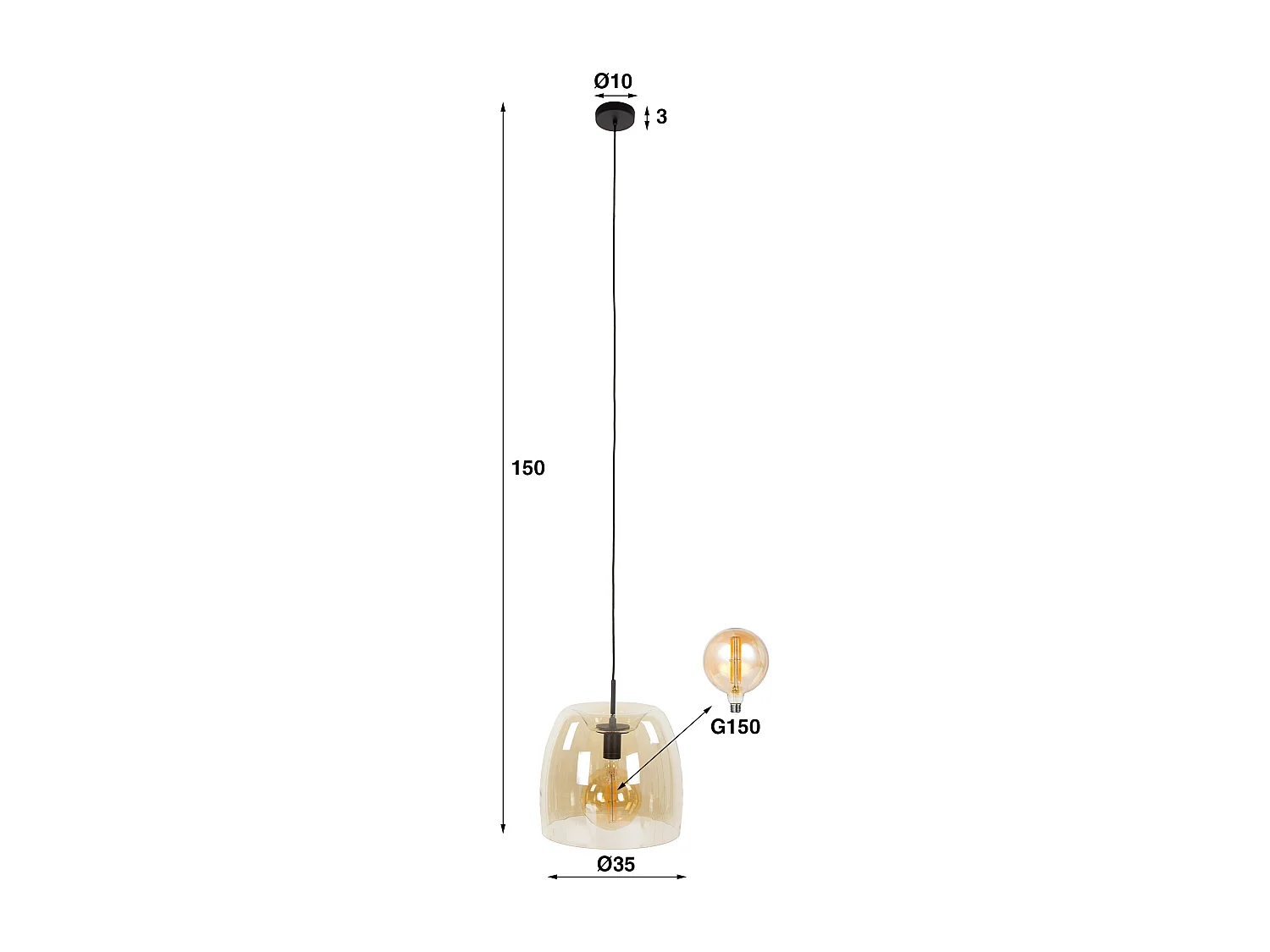 Suspension 1L Drift Glass - Verre couleur ambre