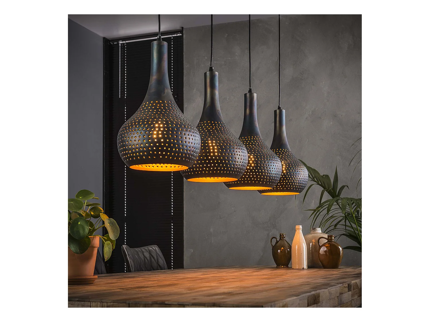 Suspension Punch Cone - 4 lampes - Noir Marron - 130x25x150