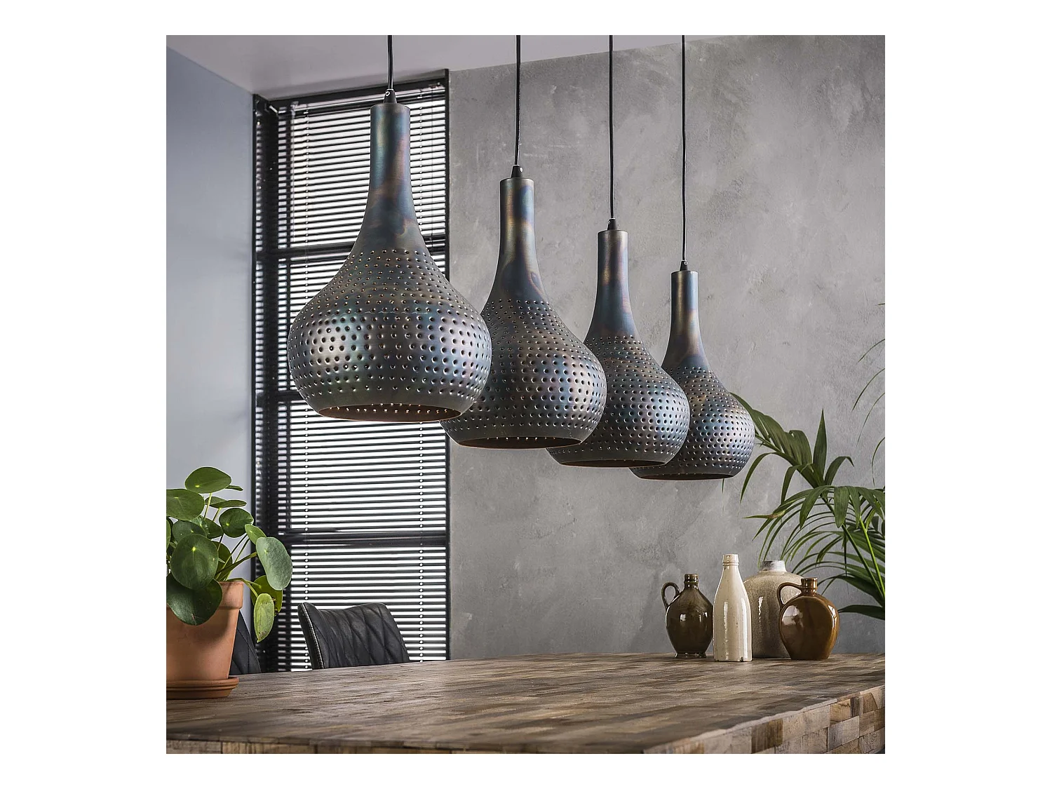 Suspension Punch Cone - 4 lampes - Noir Marron - 130x25x150